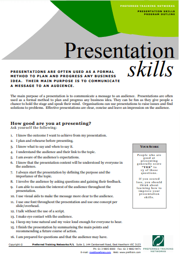 learning outcomes of presentation skills training